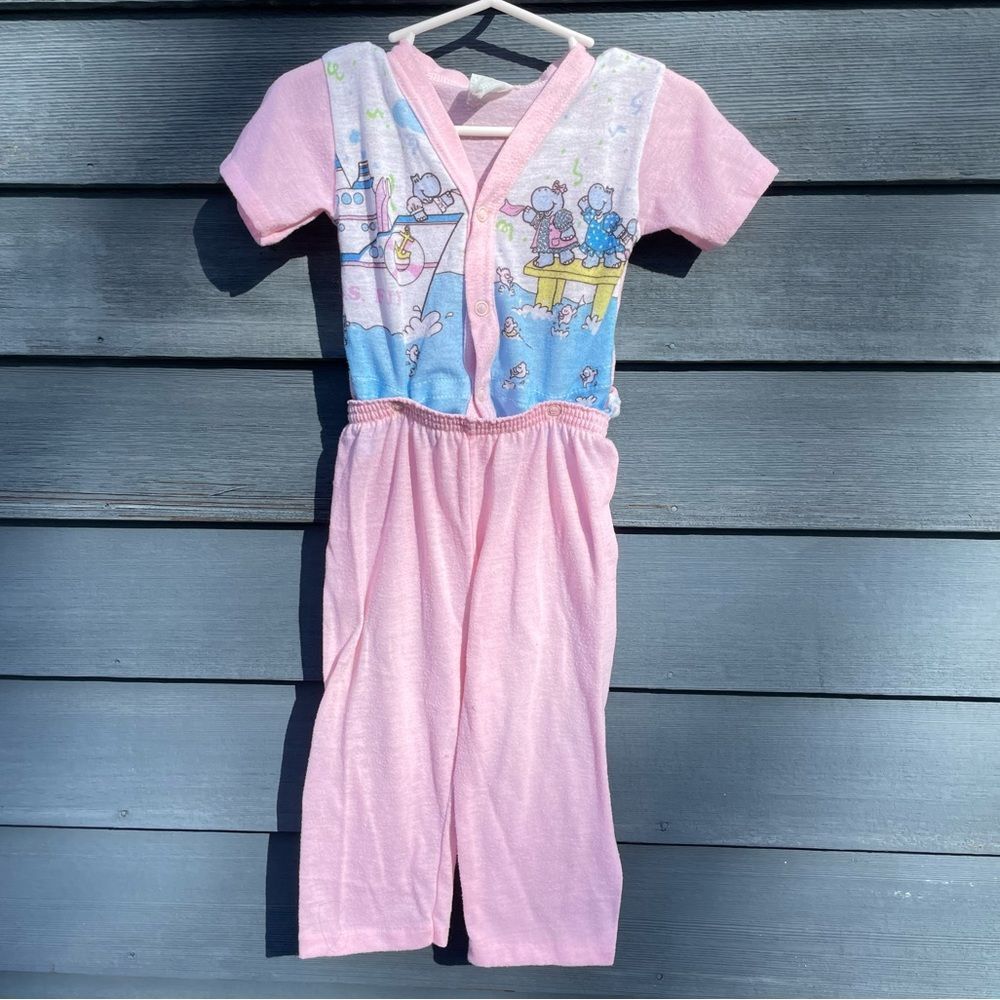 Vintage pink 2 piece snap together pajamas 2T